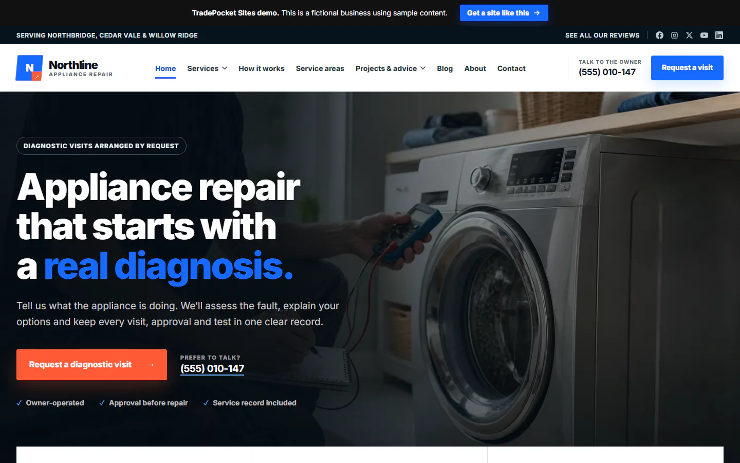 Northline Appliance Repair website example