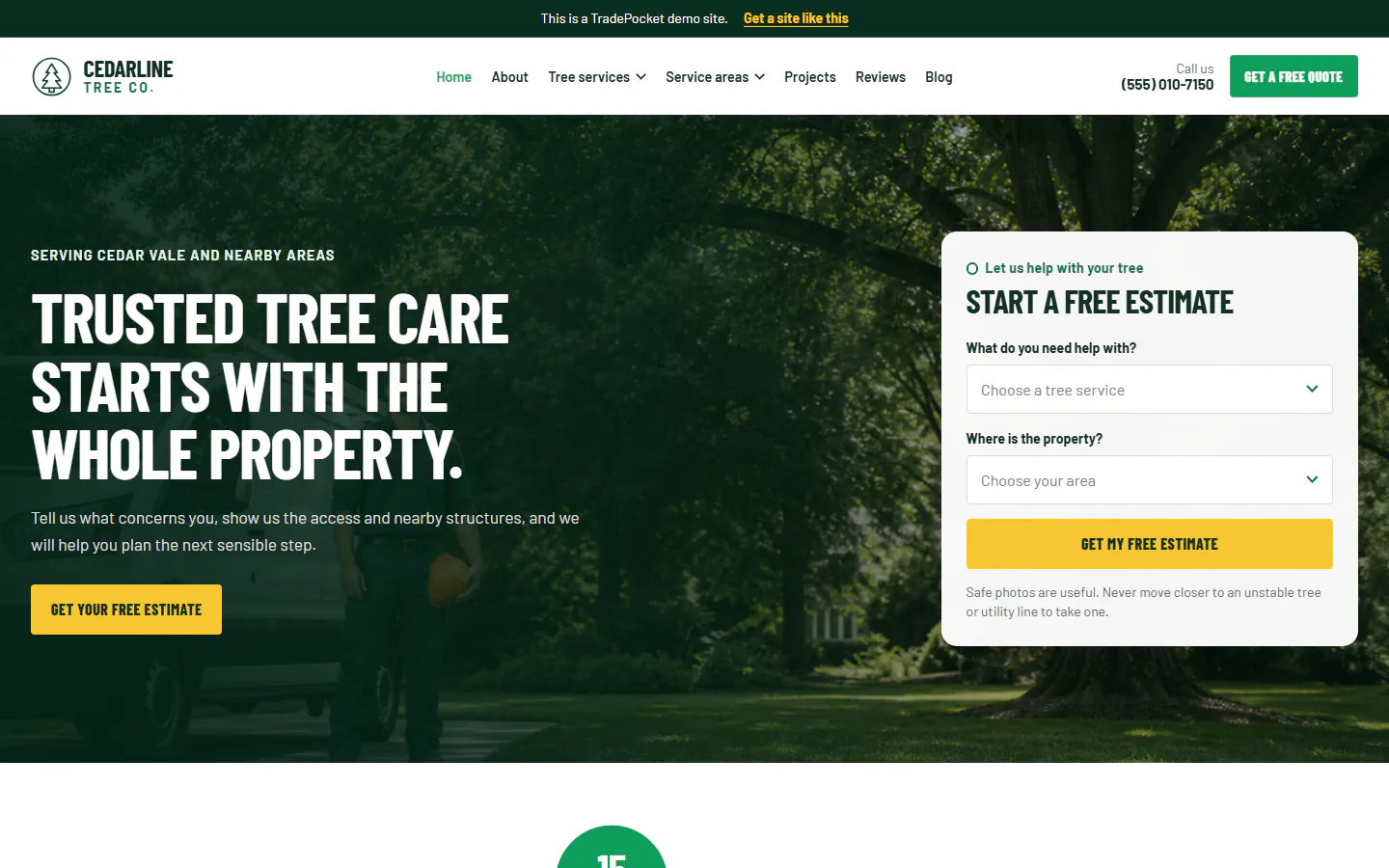 Cedarline Tree Co. website example