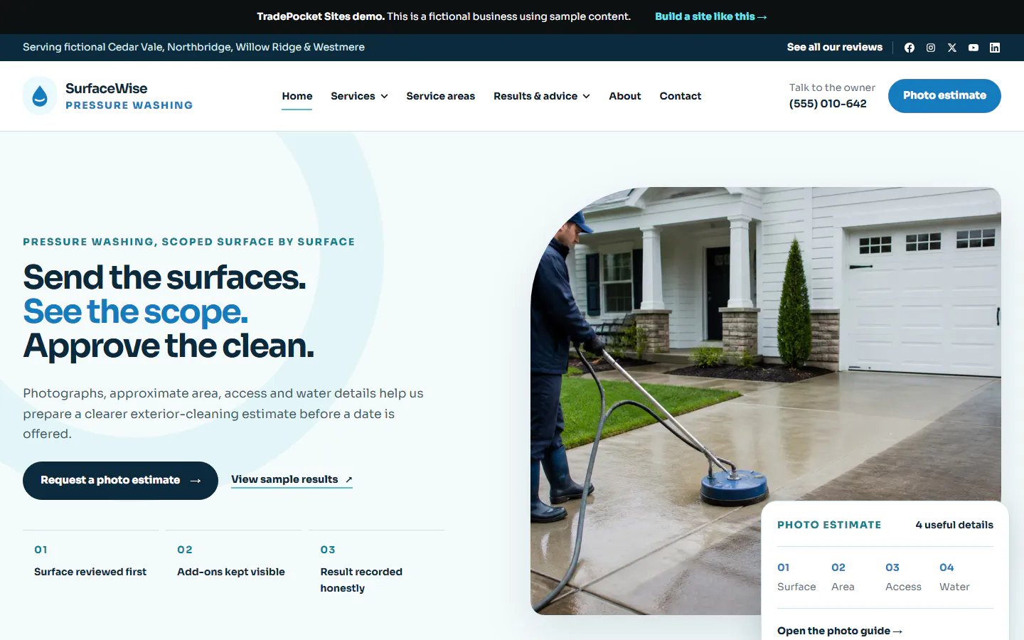 SurfaceWise Pressure Washing website example